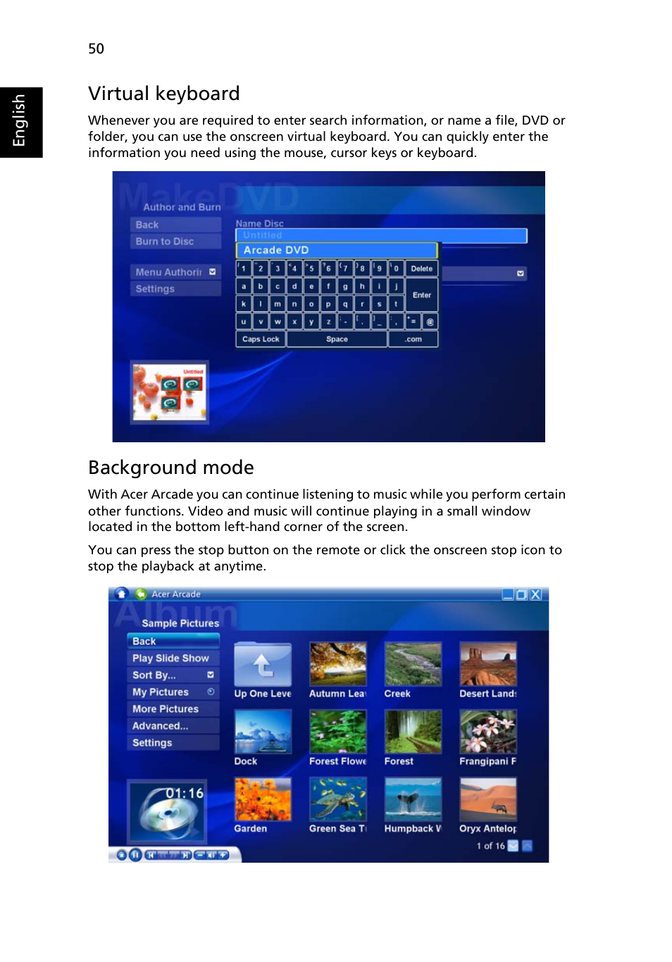 Virtual keyboard, Background mode | Aspire Digital 2420 User Manual | Page 72 / 112