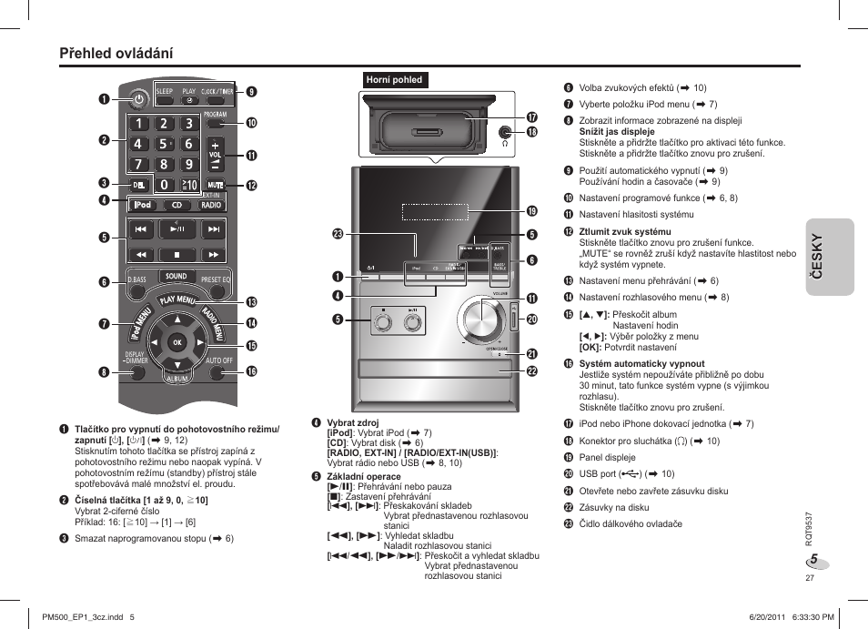 Přehled ovládání | Panasonic SCPM500EP User Manual | Page 27 / 72