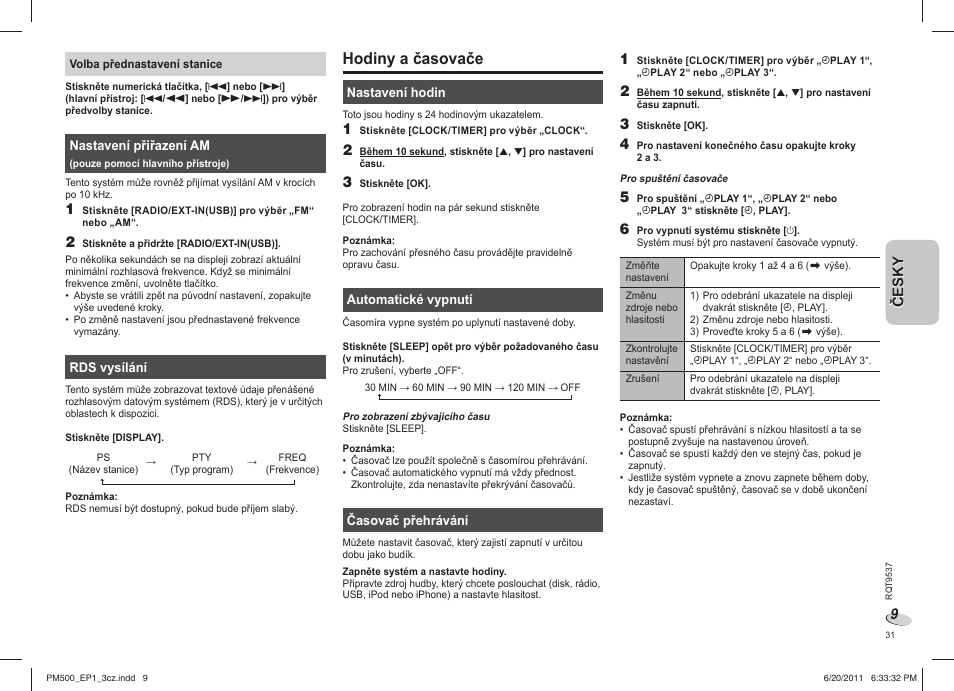 Hodiny a časovače | Panasonic SCPM500EP User Manual | Page 31 / 72