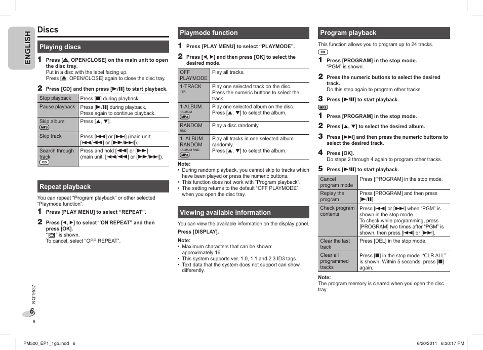 Discs | Panasonic SCPM500EP User Manual | Page 6 / 72