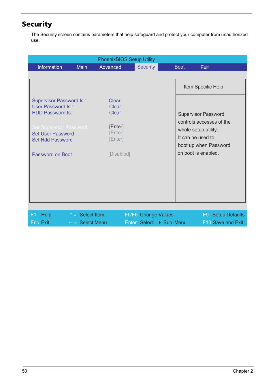 Security | Aspire Digital Aspire Travelemate 5680 User Manual | Page 58 / 167