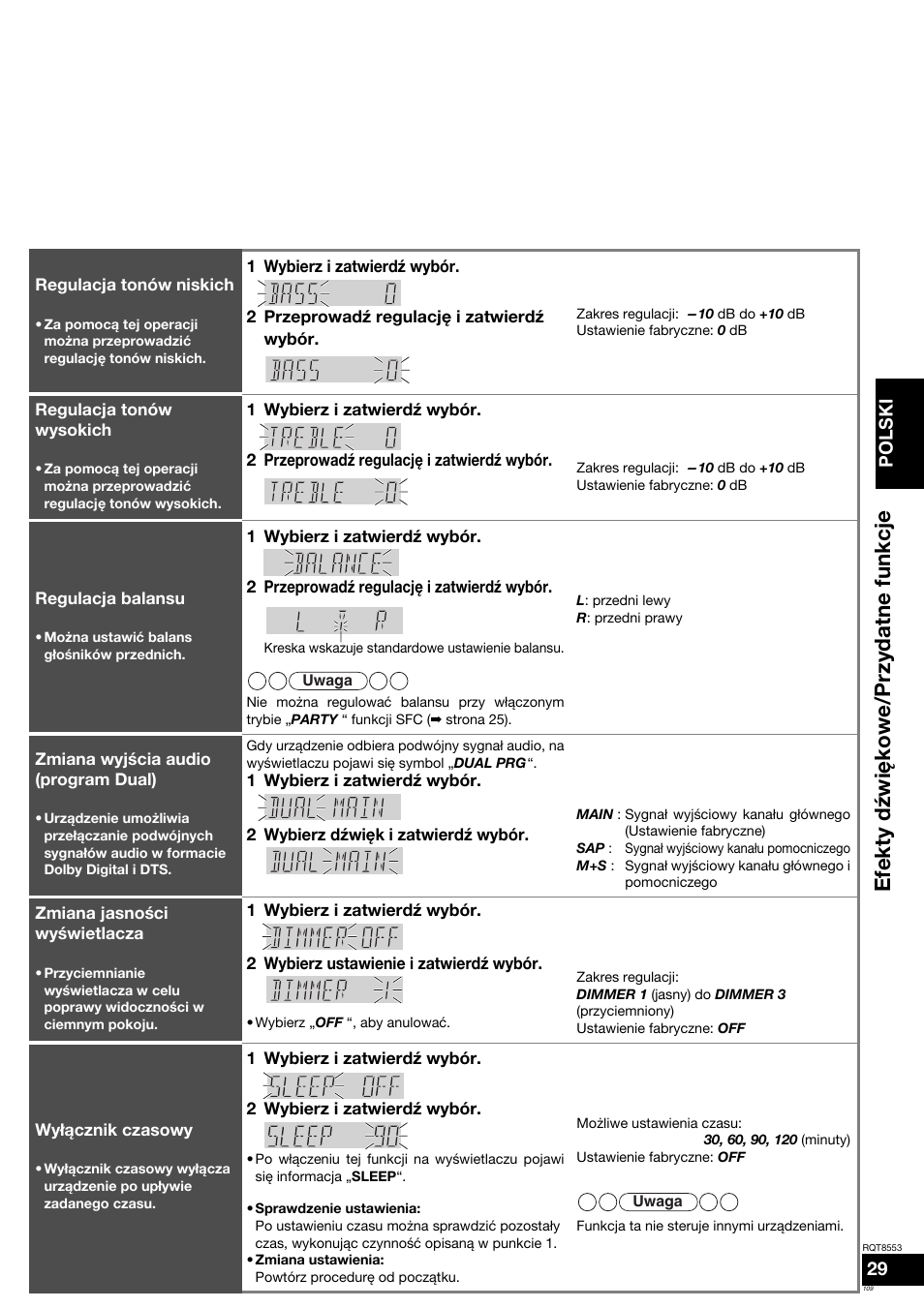 Efekty dÿwi ę kowe/przydatne funkcje, Polski | Panasonic SAXR57 User Manual | Page 109 / 160