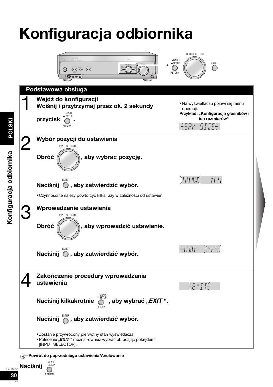 Konfiguracja odbiornika, Konfiguracja odbi ornika, Naciœnij | Podstawowa obsługa, Polski | Panasonic SAXR57 User Manual | Page 110 / 160