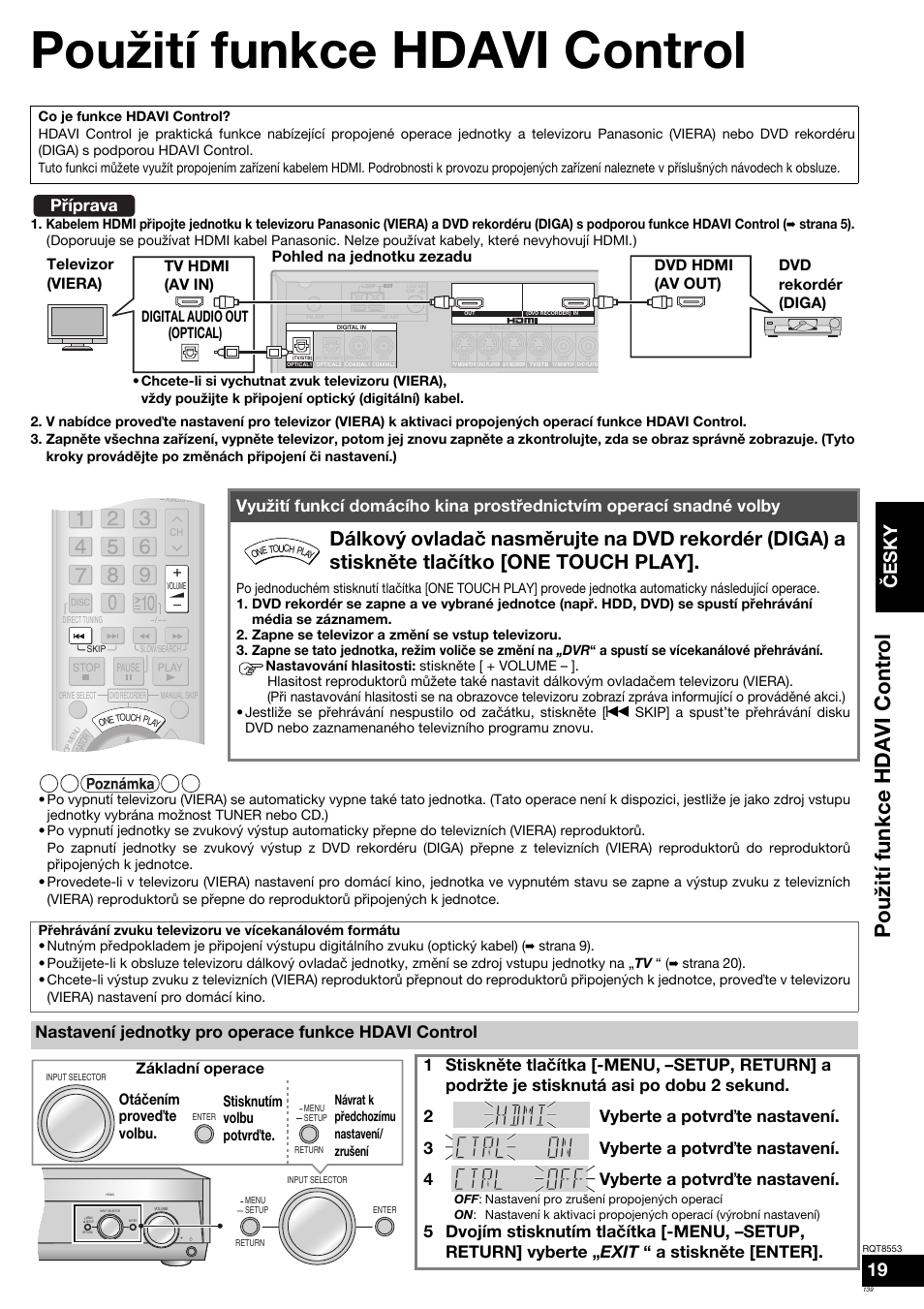 Použití funkce hdavi control, Česky, Základní operace | Otáčením proveďte volbu. stisknutím volbu potvrďte | Panasonic SAXR57 User Manual | Page 139 / 160