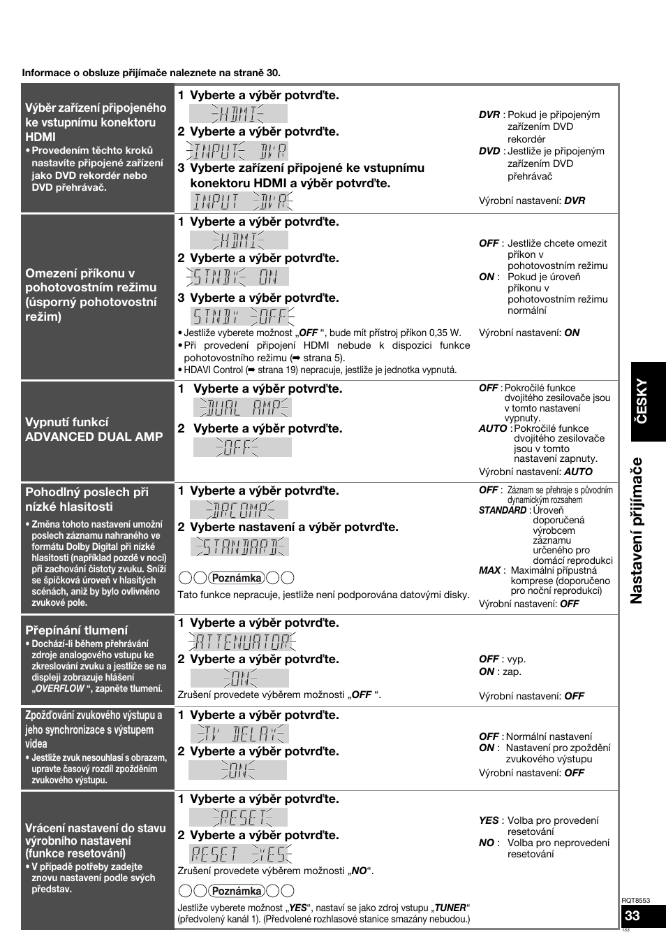 Nastavení p řijíma č e, Před použitím č esky | Panasonic SAXR57 User Manual | Page 153 / 160