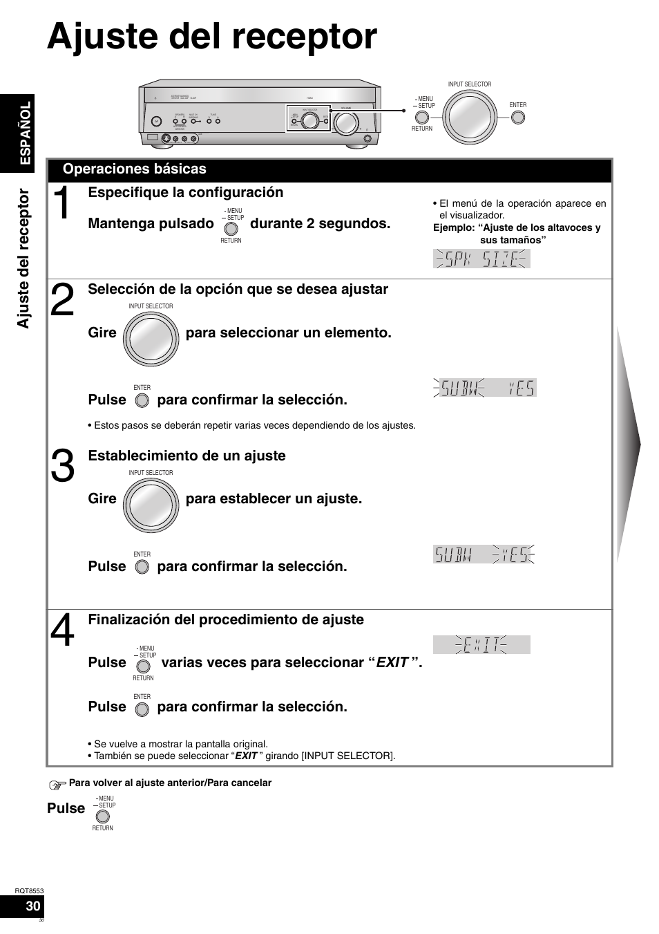 Ajuste del receptor, Pulse, Operaciones básicas | Español | Panasonic SAXR57 User Manual | Page 30 / 160