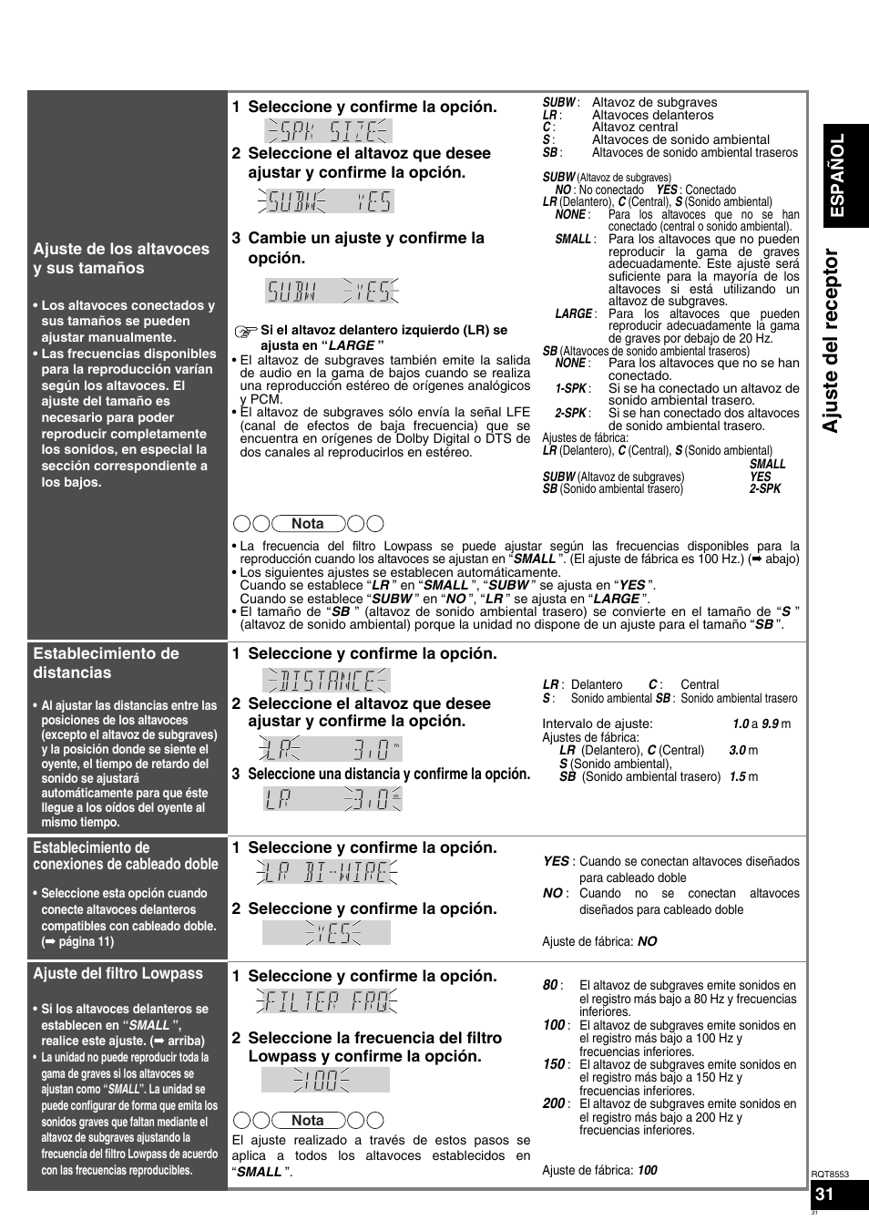 Ajuste del receptor, Antes de utiliza r el i t, Español | Panasonic SAXR57 User Manual | Page 31 / 160