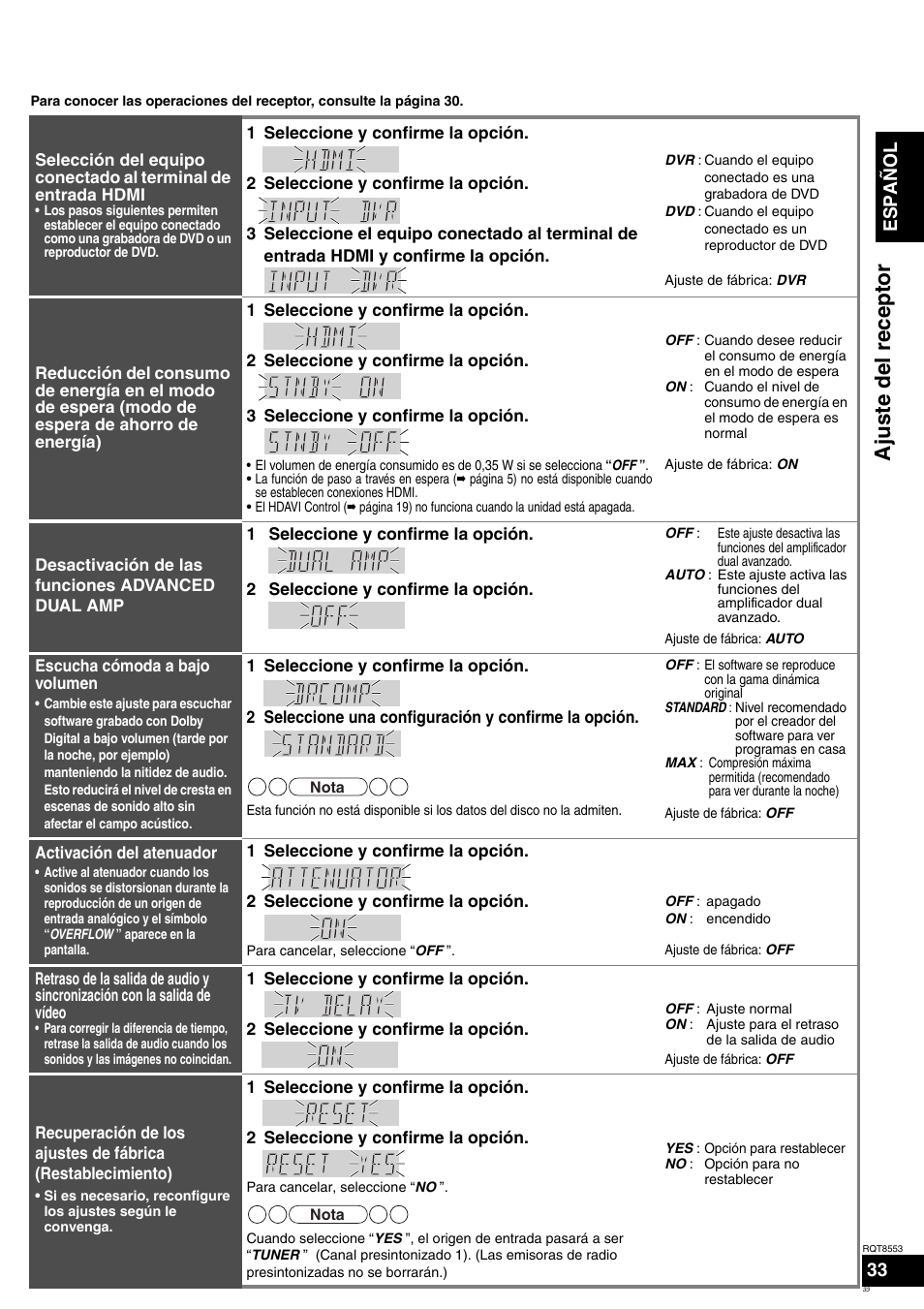 Ajuste del receptor, Antes de utiliza r el i t, Español | Panasonic SAXR57 User Manual | Page 33 / 160