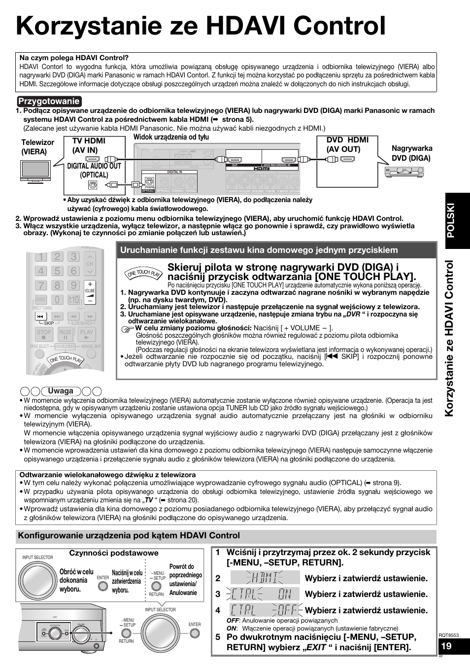 Korzystanie ze hdavi control, Polski, Konfigurowanie urządzenia pod kątem hdavi control | Uwaga, Czynnoœci podstawowe | Panasonic SAXR57 User Manual | Page 99 / 160