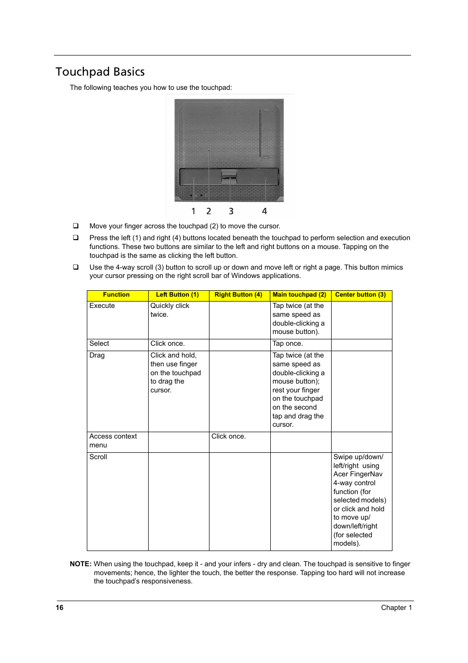 Touchpad basics | Aspire Digital 8930Q User Manual | Page 22 / 124
