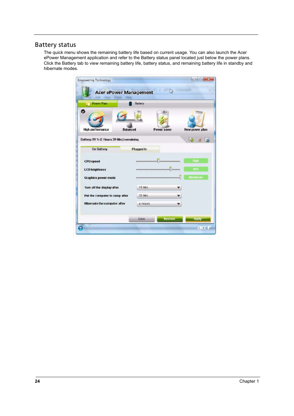 Battery status | Aspire Digital 8930Q User Manual | Page 30 / 124