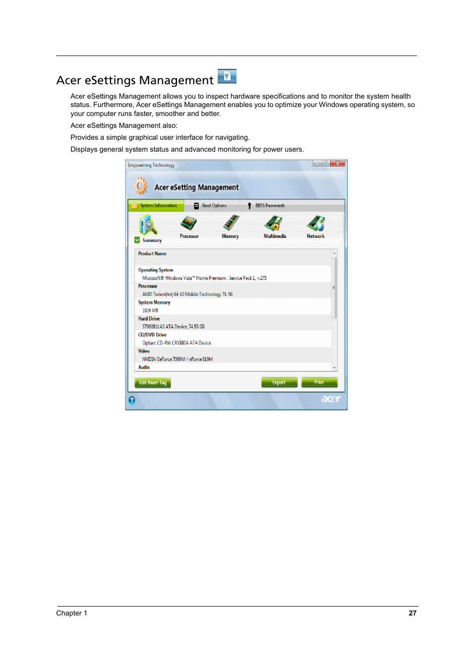 Acer esettings management | Aspire Digital 8930Q User Manual | Page 33 / 124