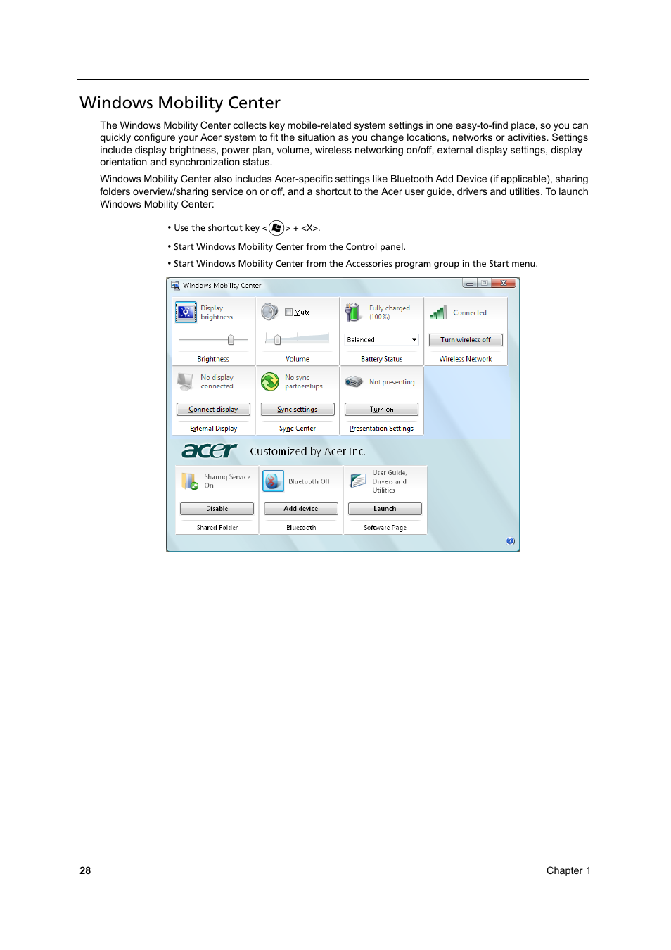 Windows mobility center | Aspire Digital 8930Q User Manual | Page 34 / 124