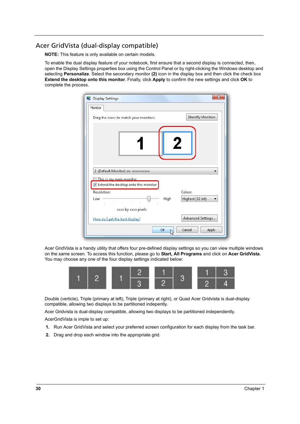 Acer gridvista (dual-display compatible) | Aspire Digital 8930Q User Manual | Page 36 / 124