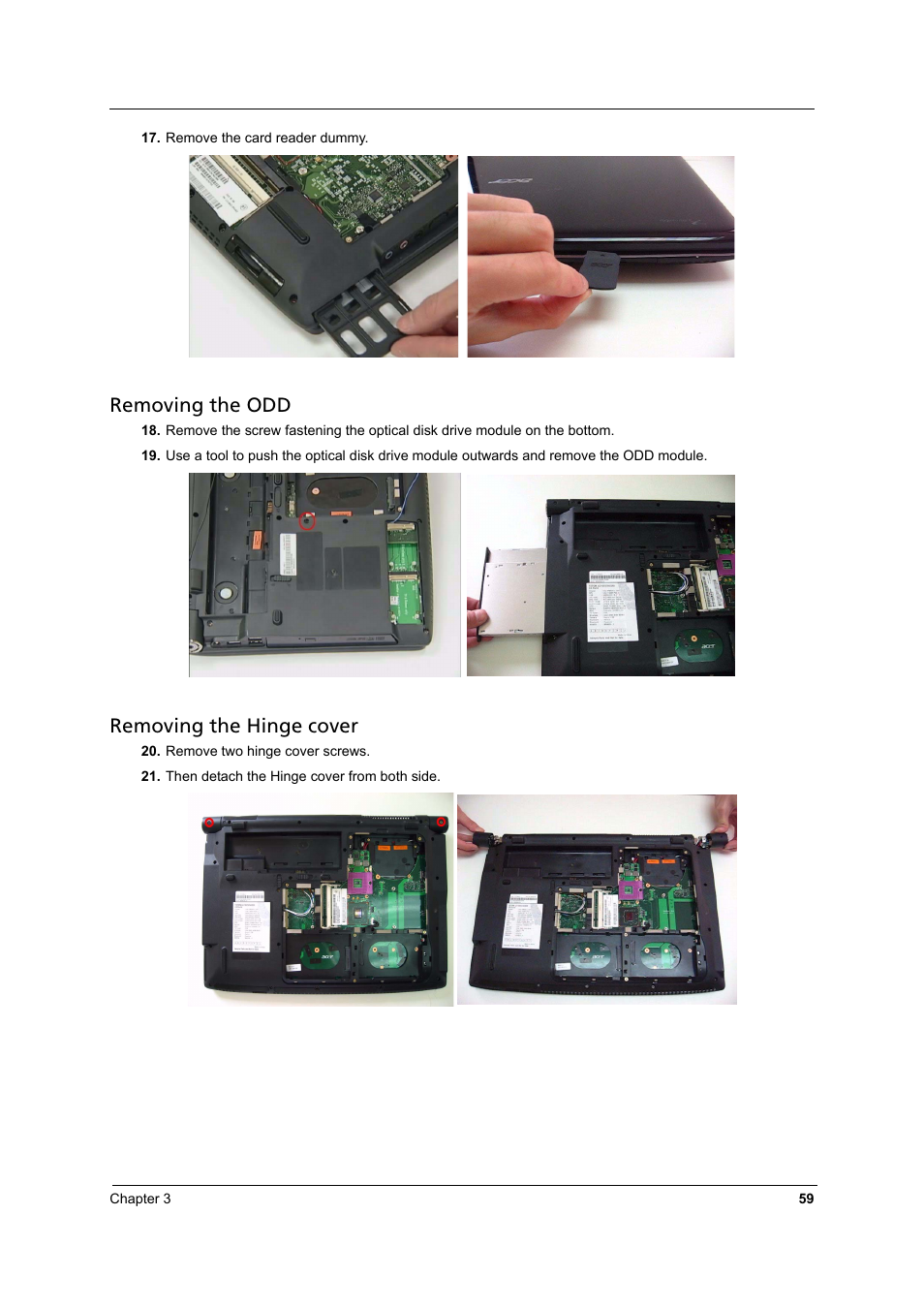 Removing the odd, Removing the hinge cover | Aspire Digital 8930Q User Manual | Page 65 / 124