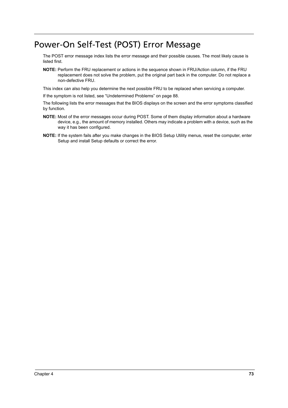 Power-on self-test (post) error message | Aspire Digital 8930Q User Manual | Page 79 / 124