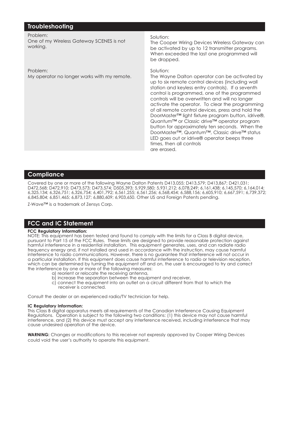 Troubleshooting, Fcc and ic statement, Compliance | Aspire Digital RFKGT User Manual | Page 6 / 7
