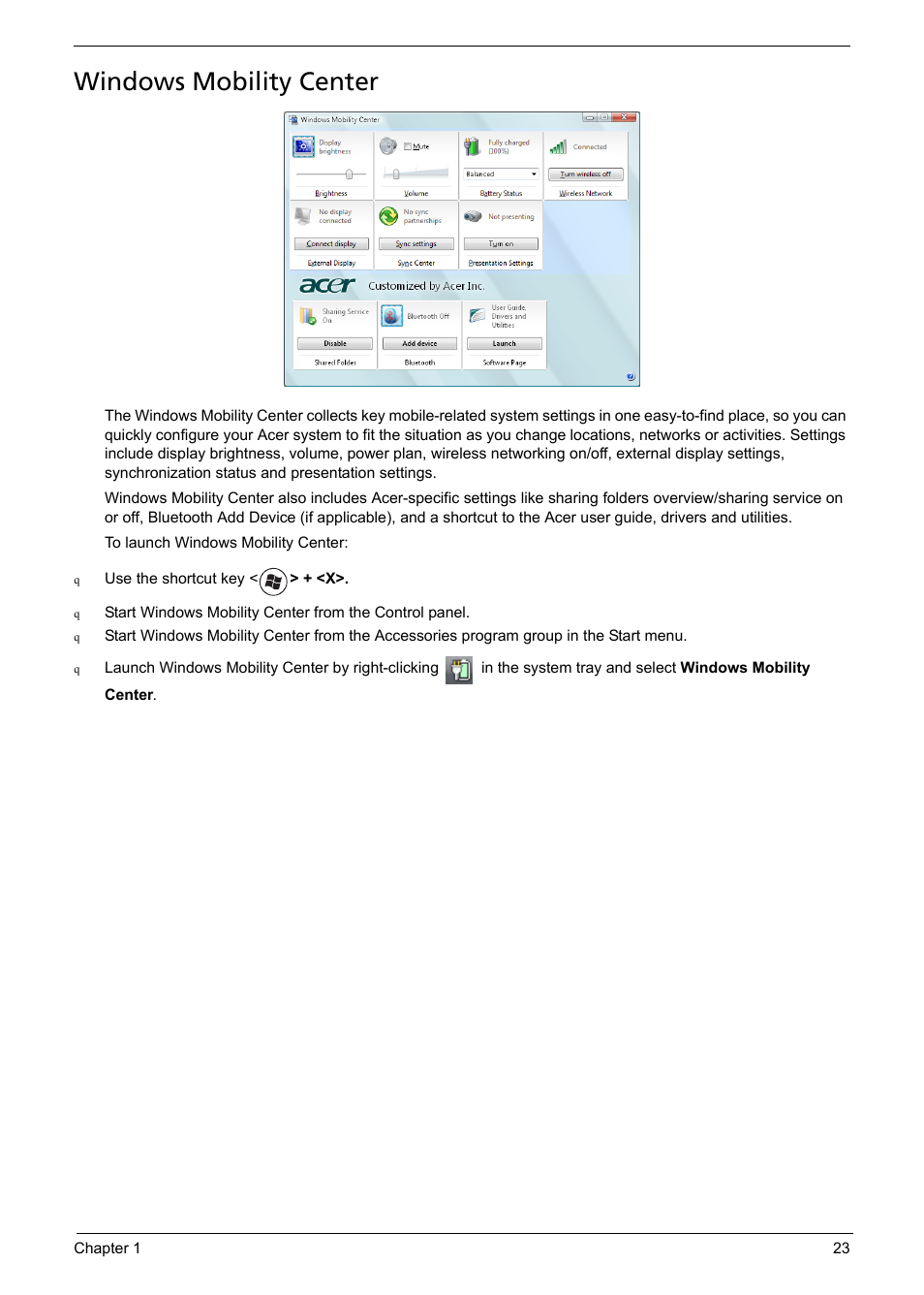 Windows mobility center | Aspire Digital 5335 User Manual | Page 33 / 154