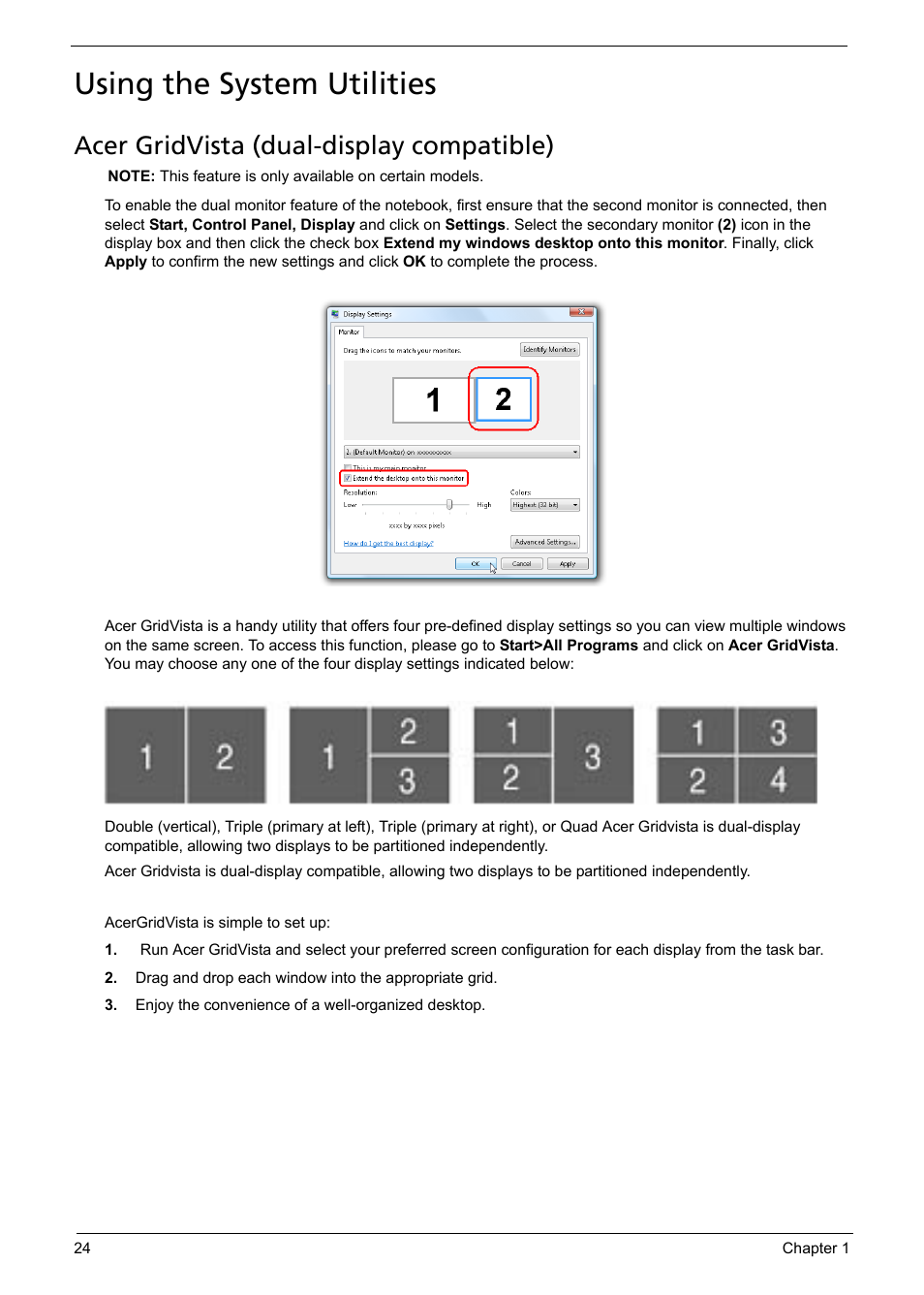 Using the system utilities, Acer gridvista (dual-display compatible) | Aspire Digital 5335 User Manual | Page 34 / 154