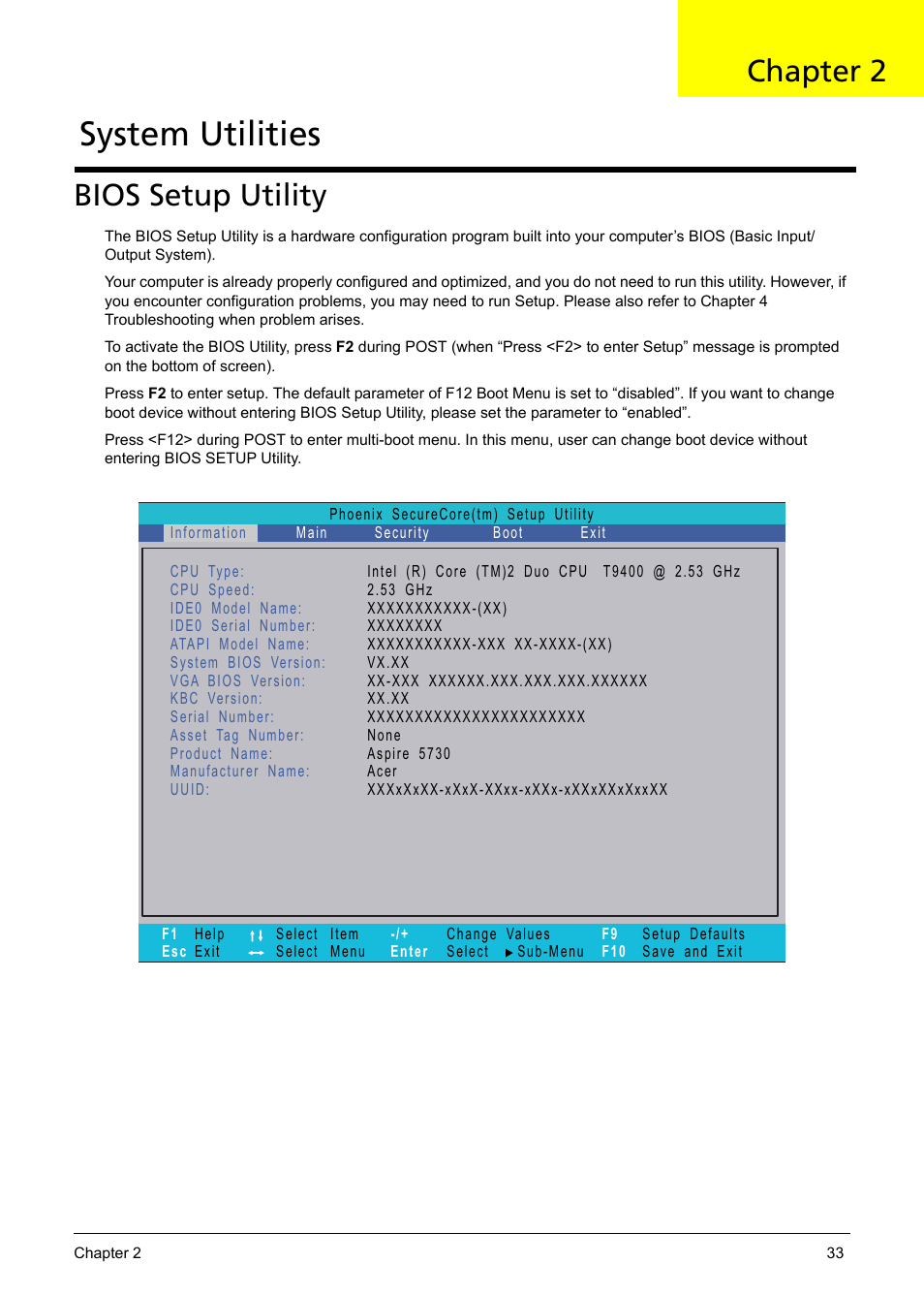 Bios setup utility, System utilities, Chapter 2 | Aspire Digital 5335 User Manual | Page 43 / 154
