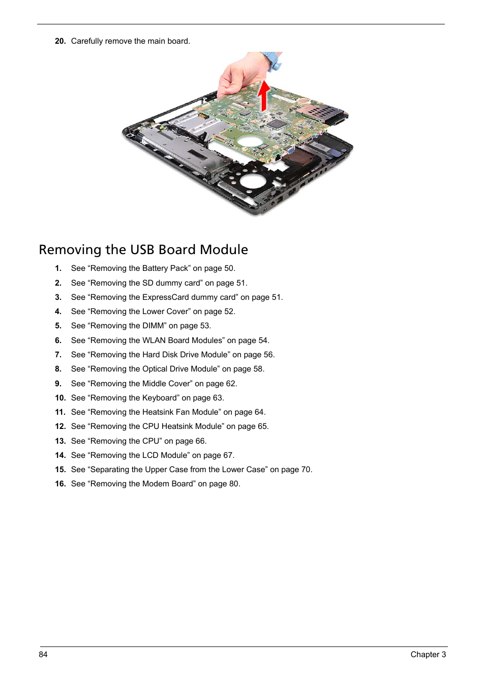 Removing the usb board module | Aspire Digital 5335 User Manual | Page 94 / 154