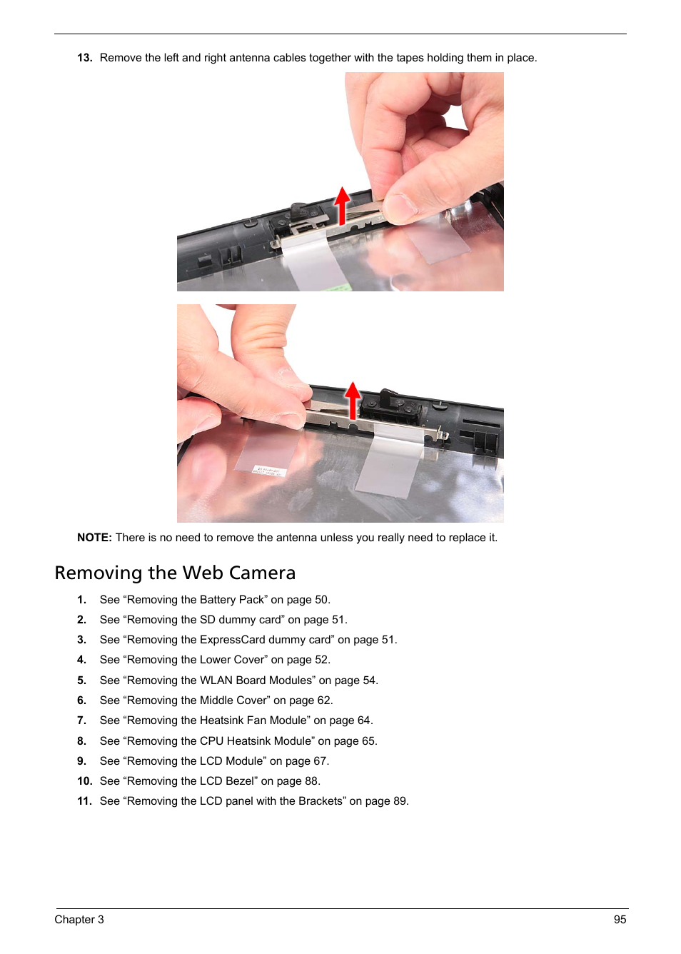 Removing the web camera | Aspire Digital 5235 User Manual | Page 107 / 156