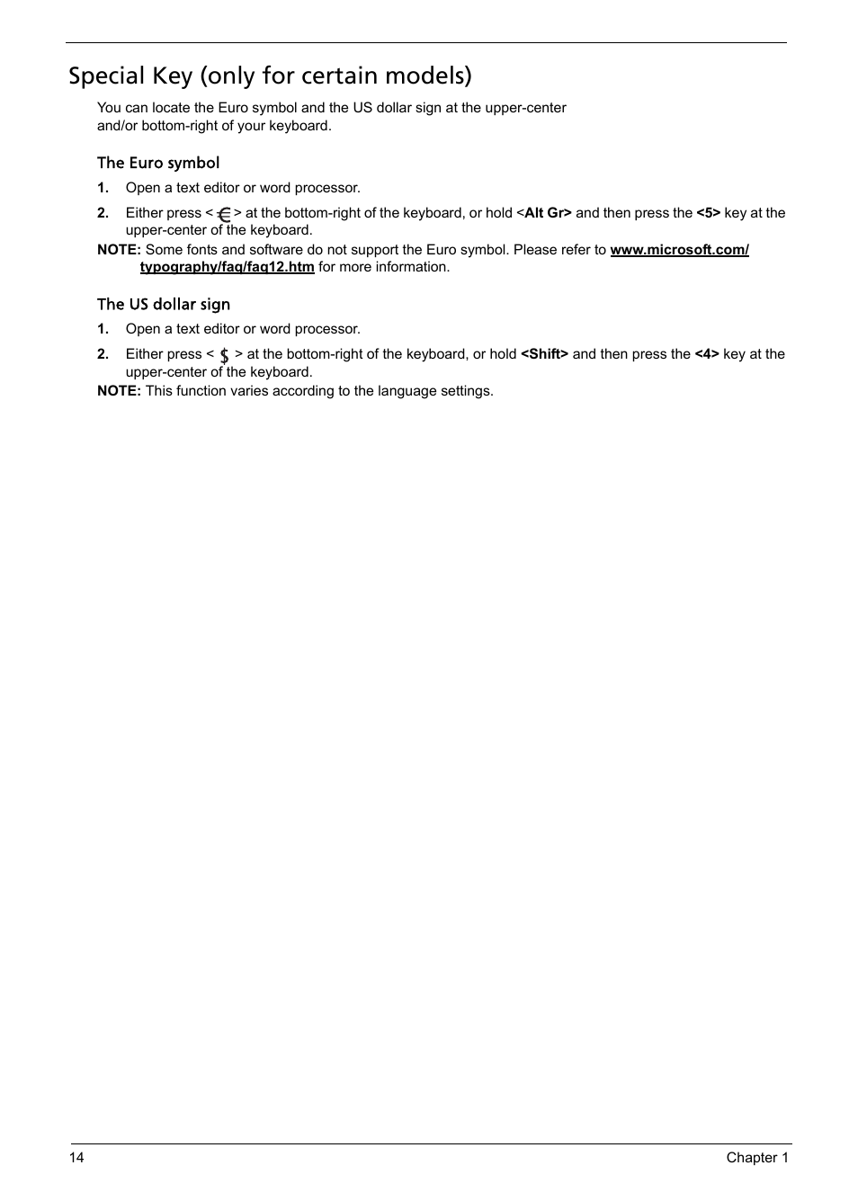 Special key (only for certain models) | Aspire Digital 5235 User Manual | Page 24 / 156