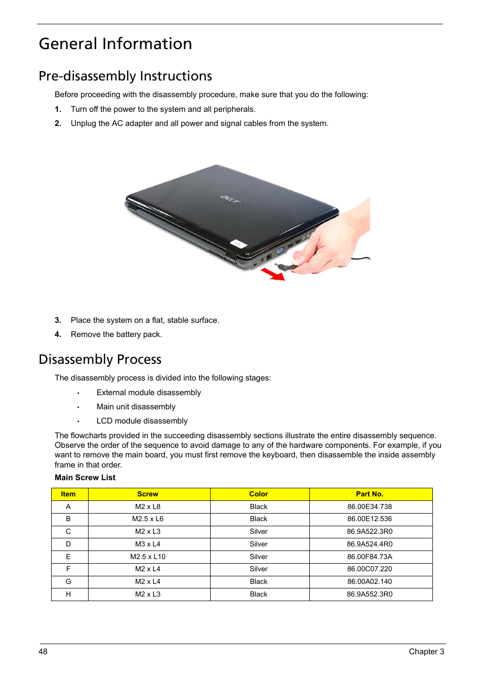 General information, Pre-disassembly instructions, Disassembly process | Aspire Digital 5235 User Manual | Page 60 / 156
