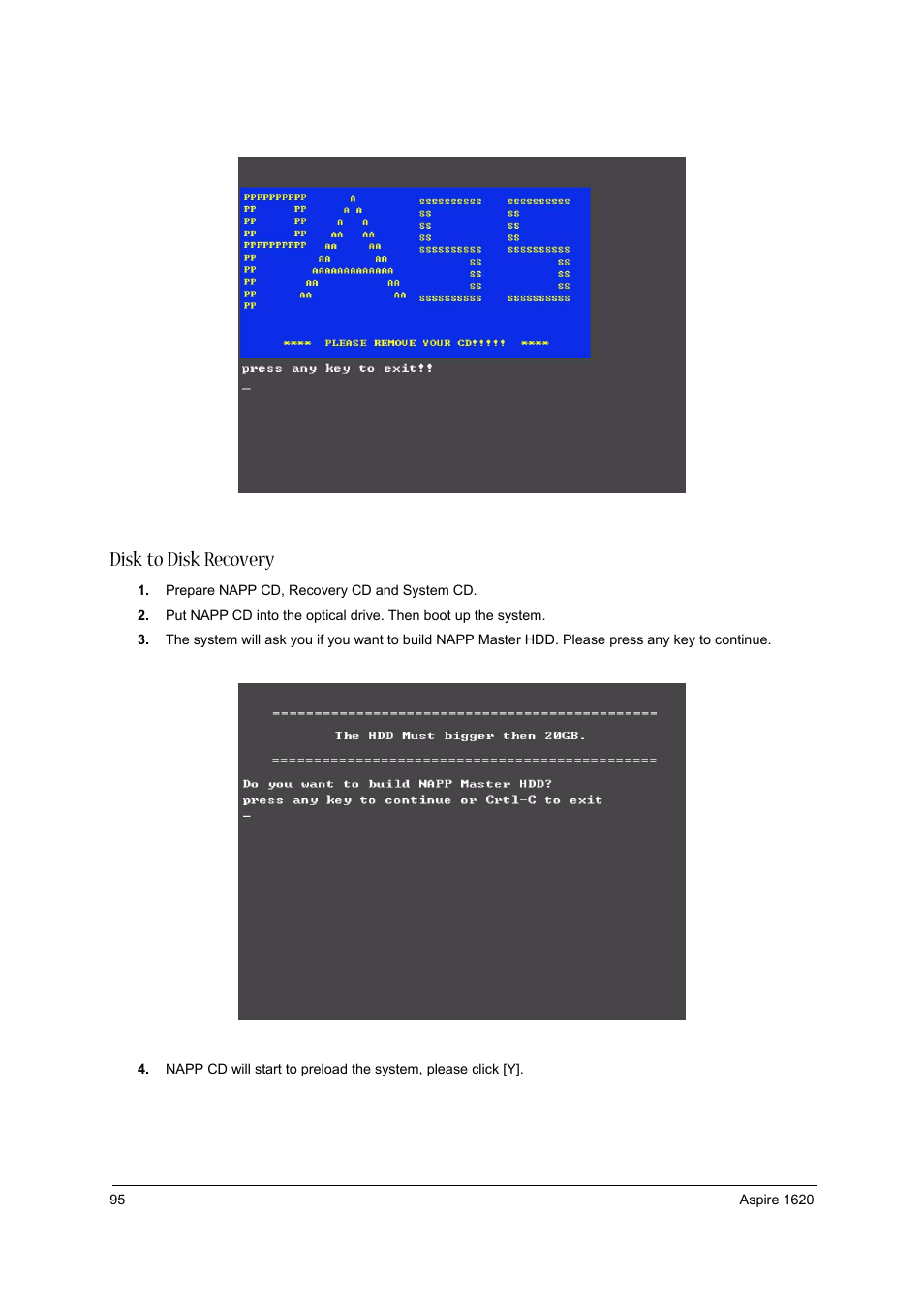 Disk to disk recovery | Aspire Digital 1620 User Manual | Page 104 / 134