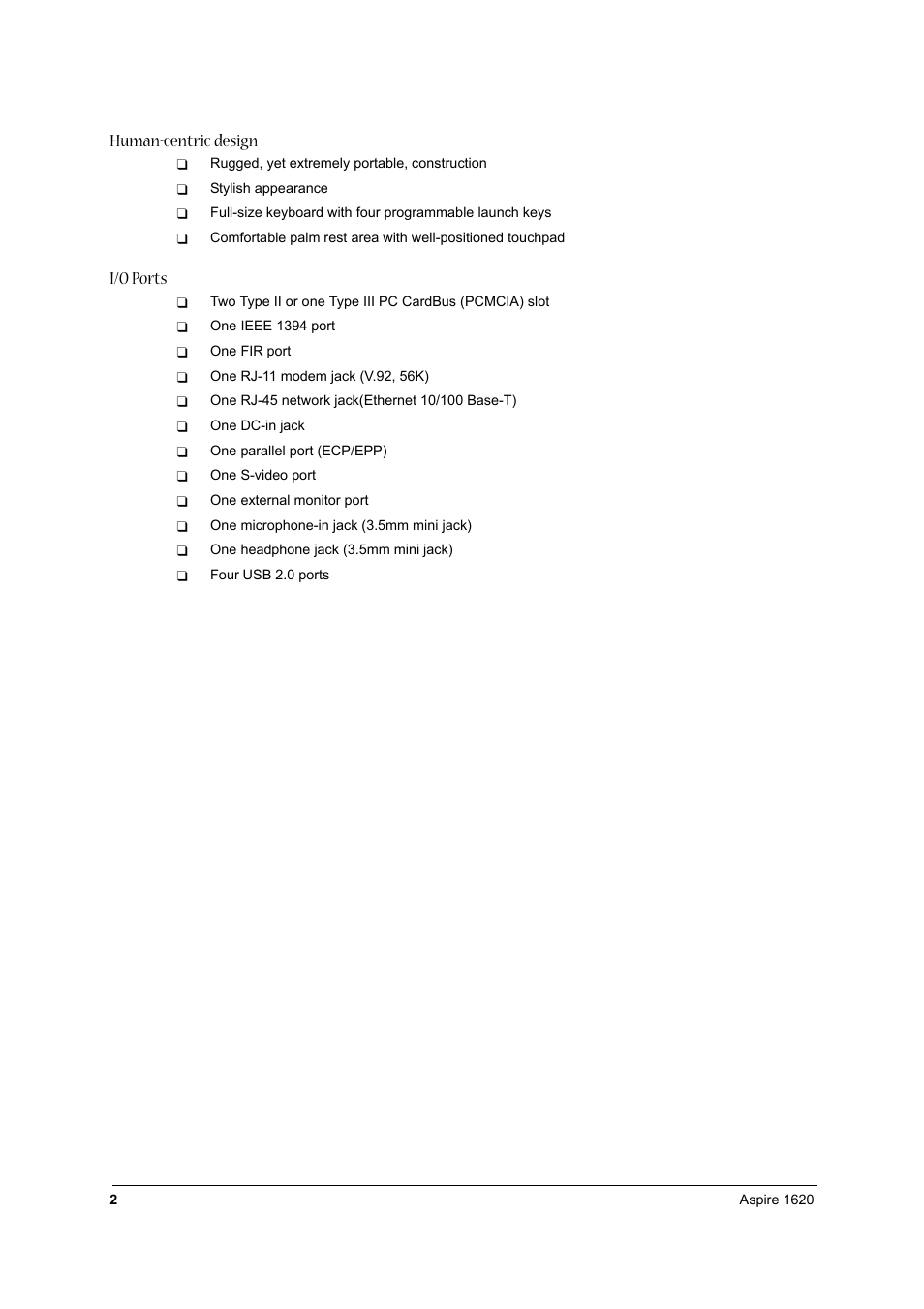 Human-centric design, I/o ports | Aspire Digital 1620 User Manual | Page 11 / 134