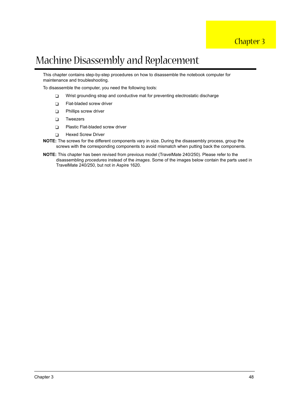 Ch.3 machine disassembly and replacement, Machine disassembly and replacement, Chapter 3 | Aspire Digital 1620 User Manual | Page 57 / 134