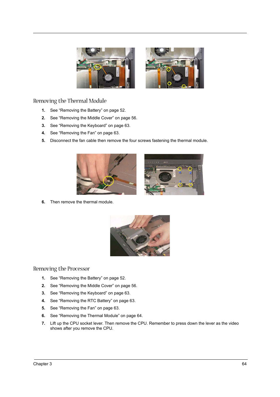 Removing the thermal module, Removing the processor | Aspire Digital 1620 User Manual | Page 73 / 134