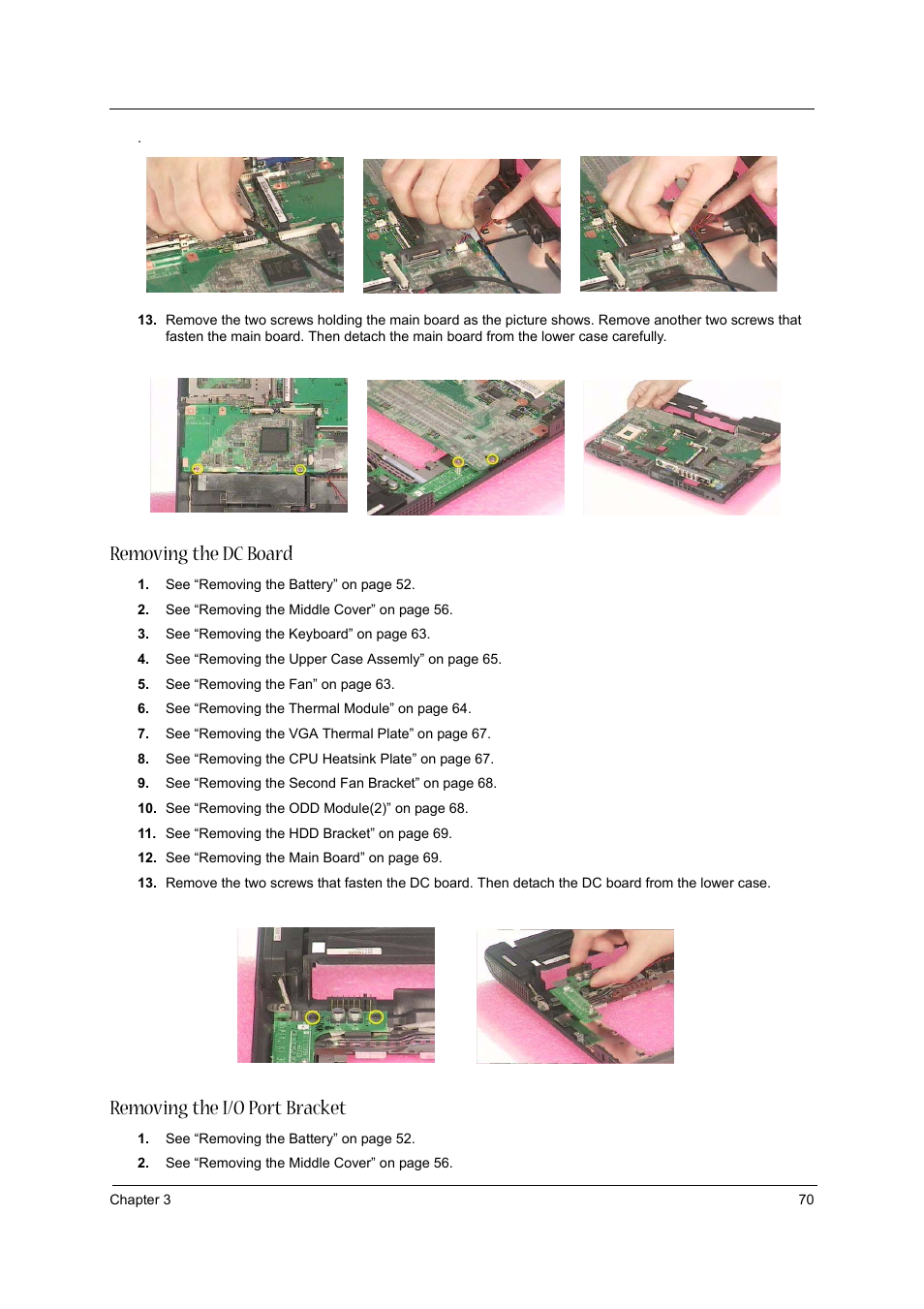 Removing the dc board, Removing the i/o port bracket | Aspire Digital 1620 User Manual | Page 79 / 134