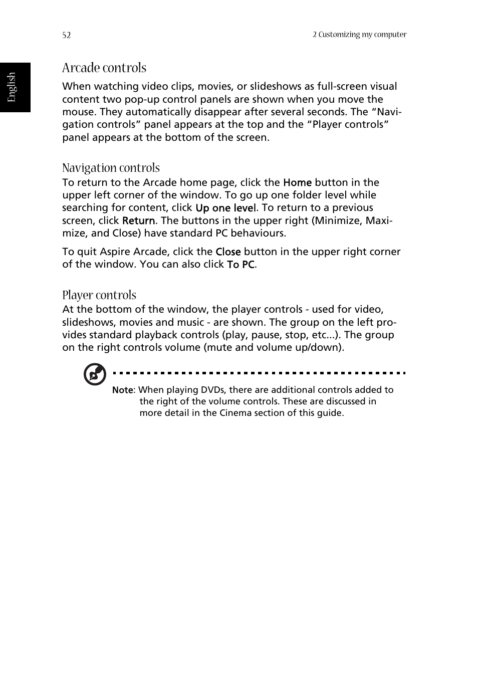 Arcade controls, Navigation controls, Player controls | Aspire Digital ASPIRE 1410 User Manual | Page 60 / 105