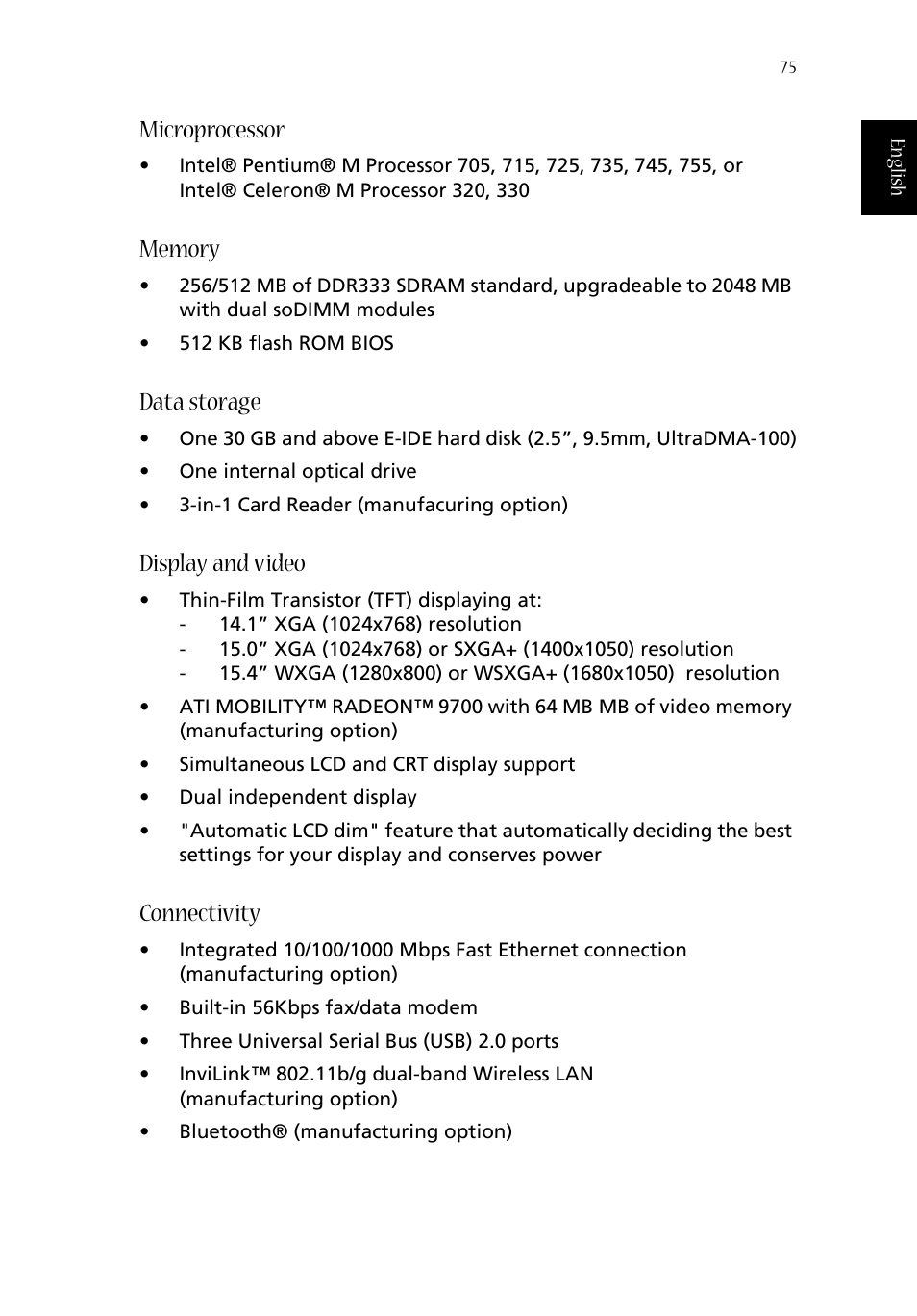 Microprocessor, Data storage, Display and video | Connectivity | Aspire Digital ASPIRE 1410 User Manual | Page 83 / 105