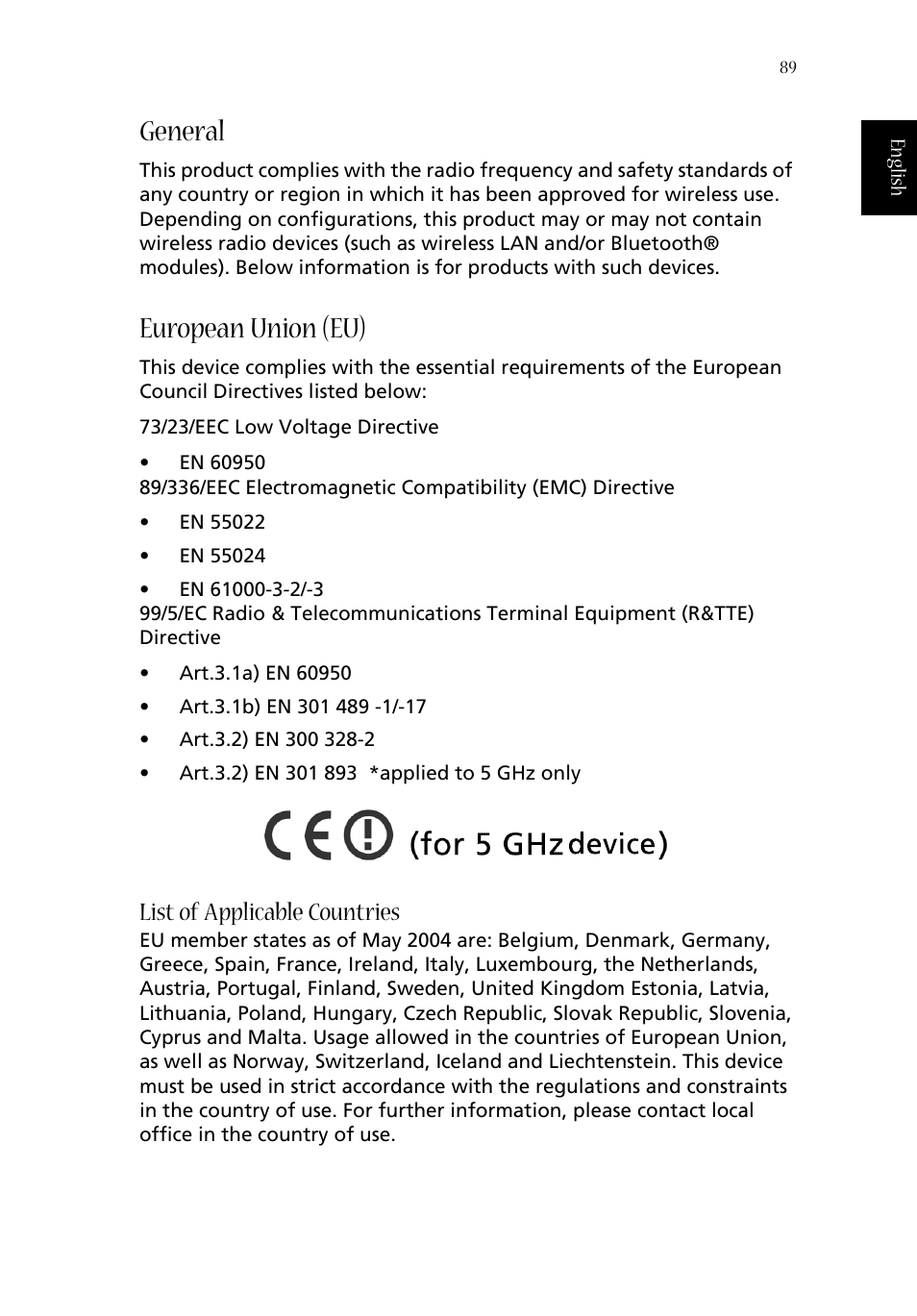 General, European union (eu), List of applicable countries | Aspire Digital ASPIRE 1410 User Manual | Page 97 / 105