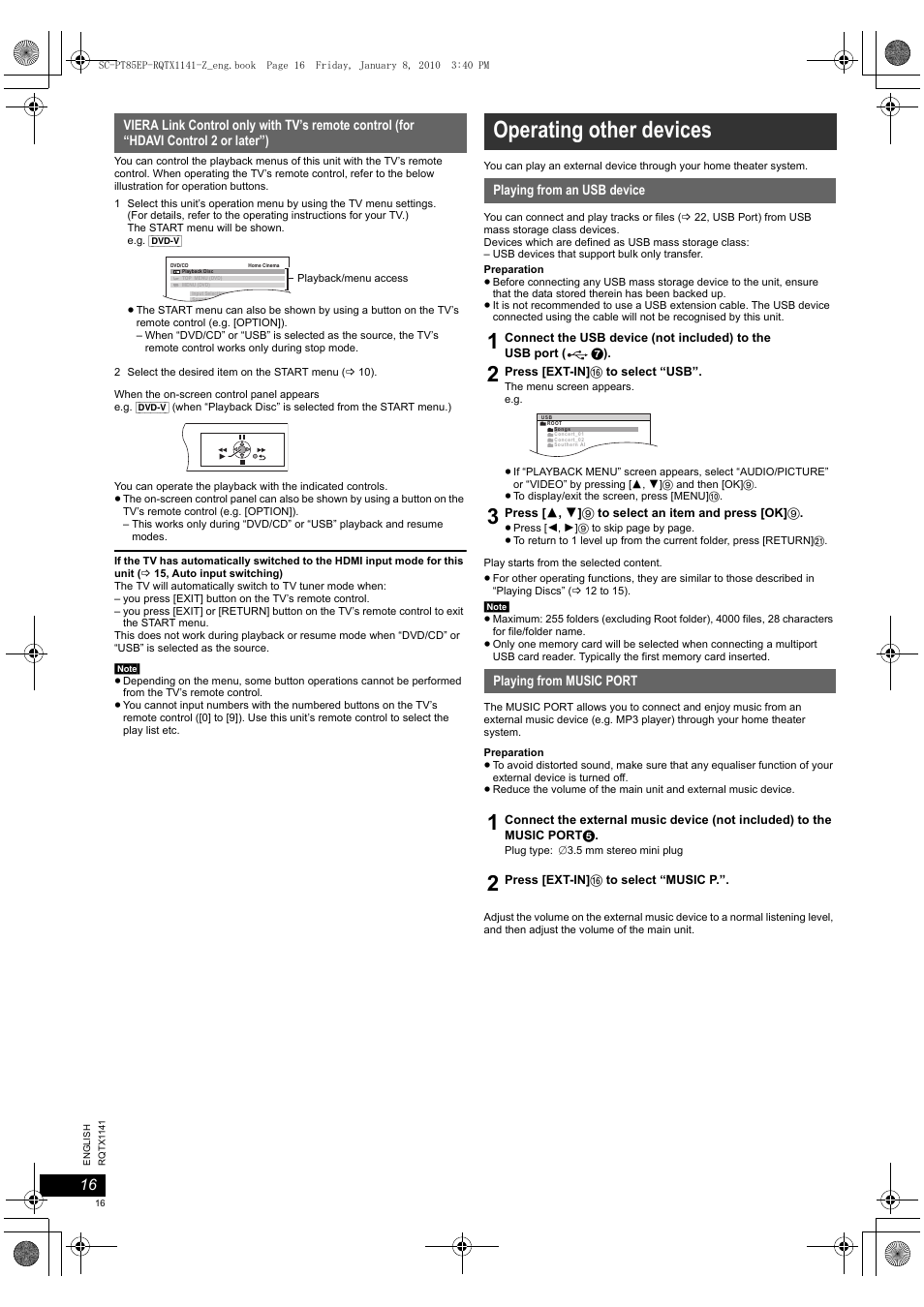 Operating other devices | Panasonic SCPT85 User Manual | Page 16 / 94