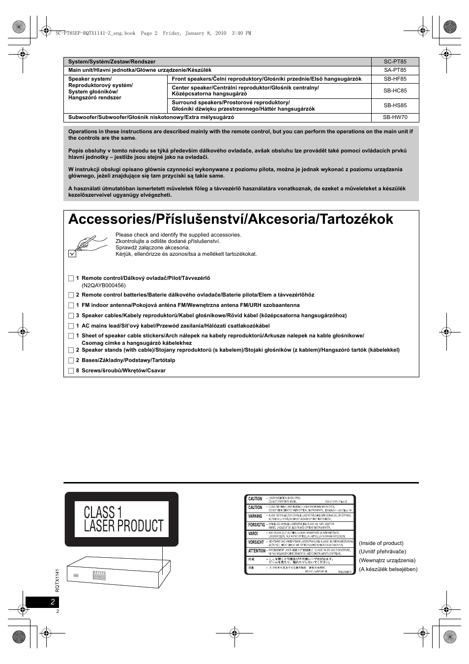 Accessories/příslušenství/akcesoria/tartozékok | Panasonic SCPT85 User Manual | Page 2 / 94