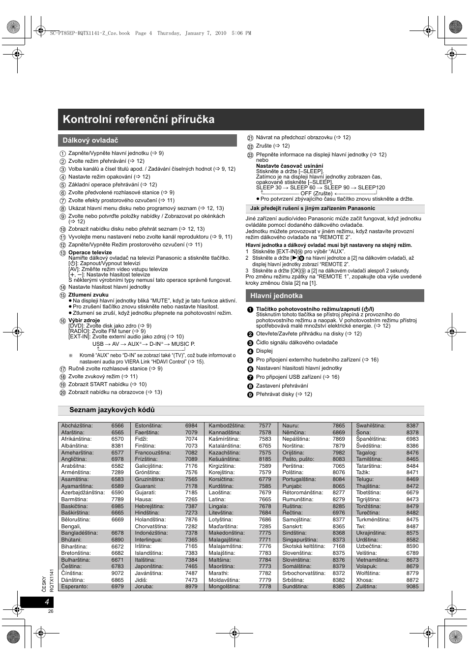 Rqtx1141-z_cze, Kontrolní referenční příručka | Panasonic SCPT85 User Manual | Page 26 / 94