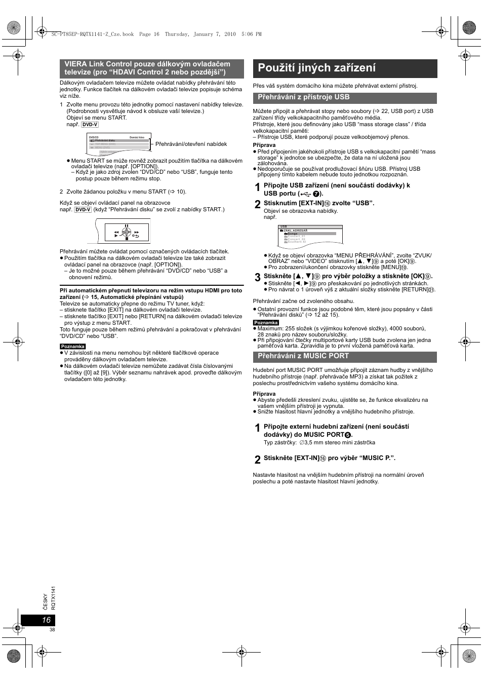 Použití jiných zařízení | Panasonic SCPT85 User Manual | Page 38 / 94