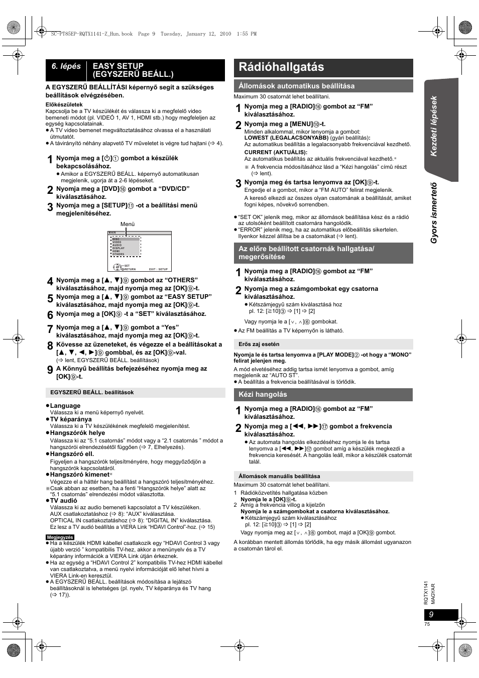 Rádióhallgatás | Panasonic SCPT85 User Manual | Page 75 / 94