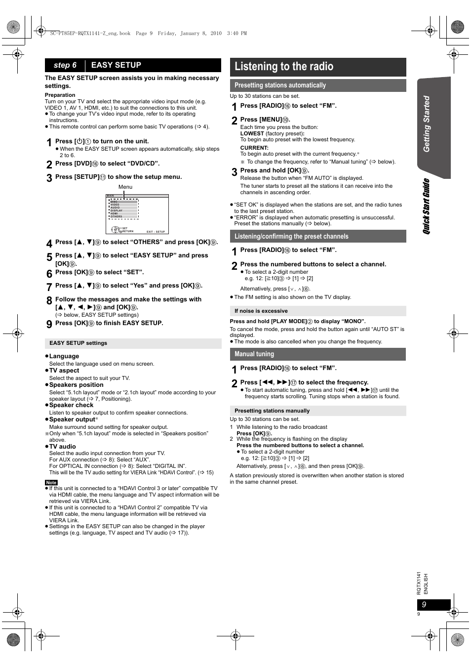 Listening to the radio | Panasonic SCPT85 User Manual | Page 9 / 94