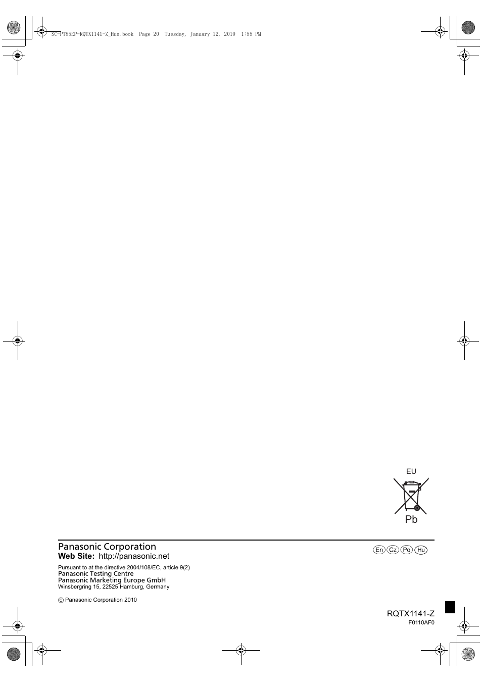 Panasonic SCPT85 User Manual | Page 94 / 94
