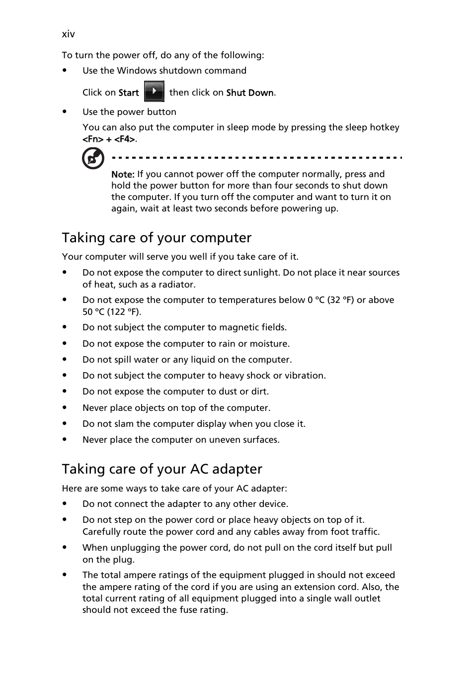 Taking care of your computer, Taking care of your ac adapter | Aspire Digital 4715Z User Manual | Page 14 / 106