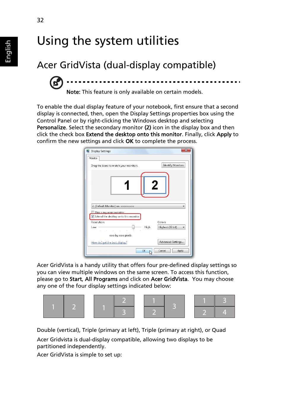 Using the system utilities, Acer gridvista (dual-display compatible) | Aspire Digital 4715Z User Manual | Page 52 / 106