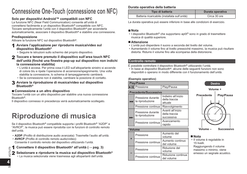 Riproduzione di musica, Connessione one-touch (connessione con nfc) | Panasonic RPBTD10E User Manual | Page 28 / 122