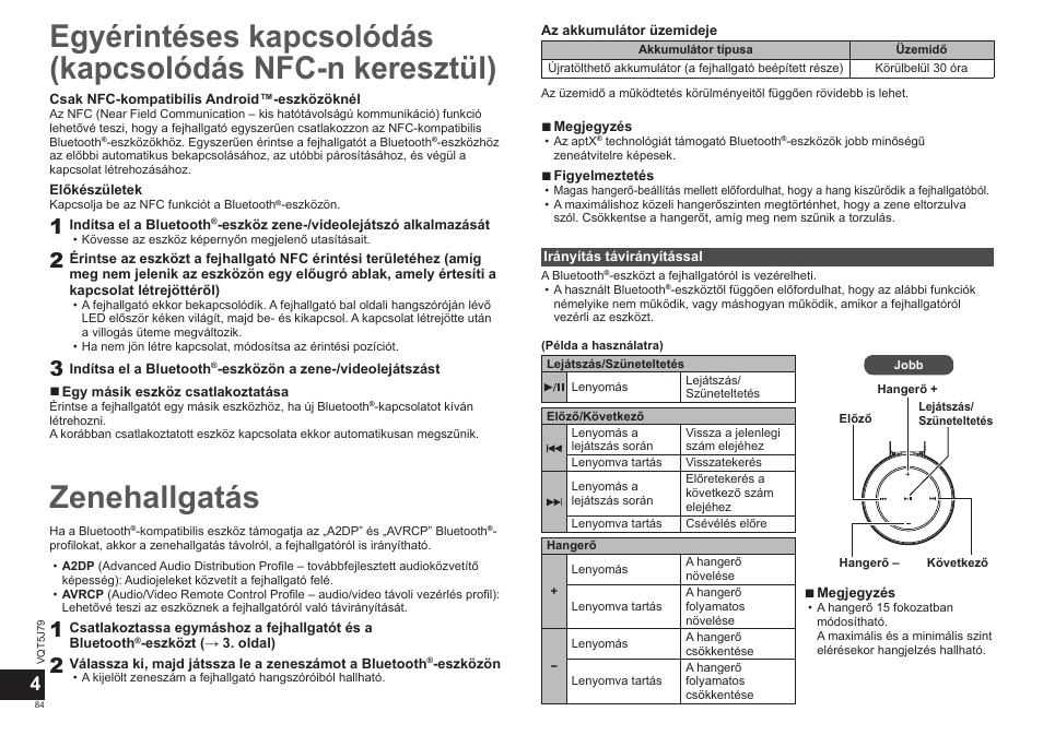 Zenehallgatás | Panasonic RPBTD10E User Manual | Page 84 / 122