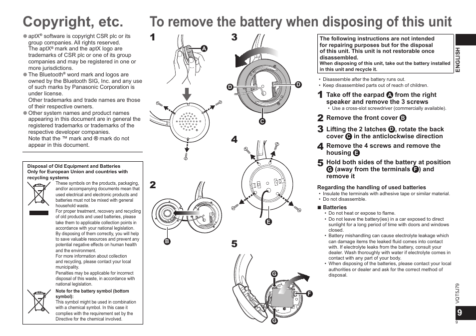 Panasonic RPBTD10E User Manual | Page 9 / 122