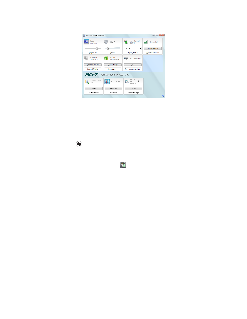 Windows mobility center | Aspire Digital 8730Z User Manual | Page 35 / 196