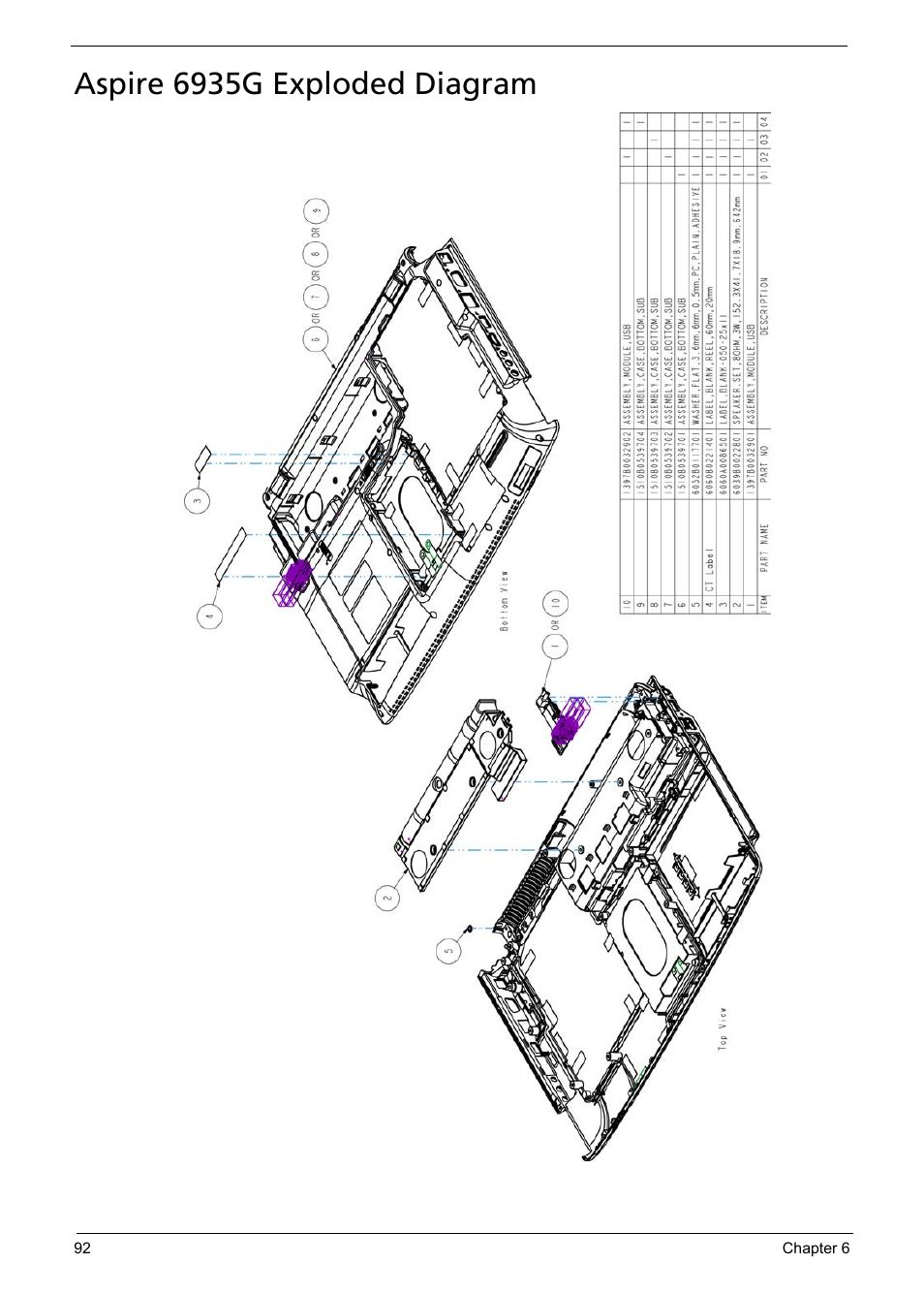 Aspire 6935g exploded diagram | Aspire Digital 6935G User Manual | Page 100 / 128